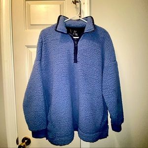 Aerie Oversized Sherpa Pullover Quarter Zip Sweatshirt in Blue!